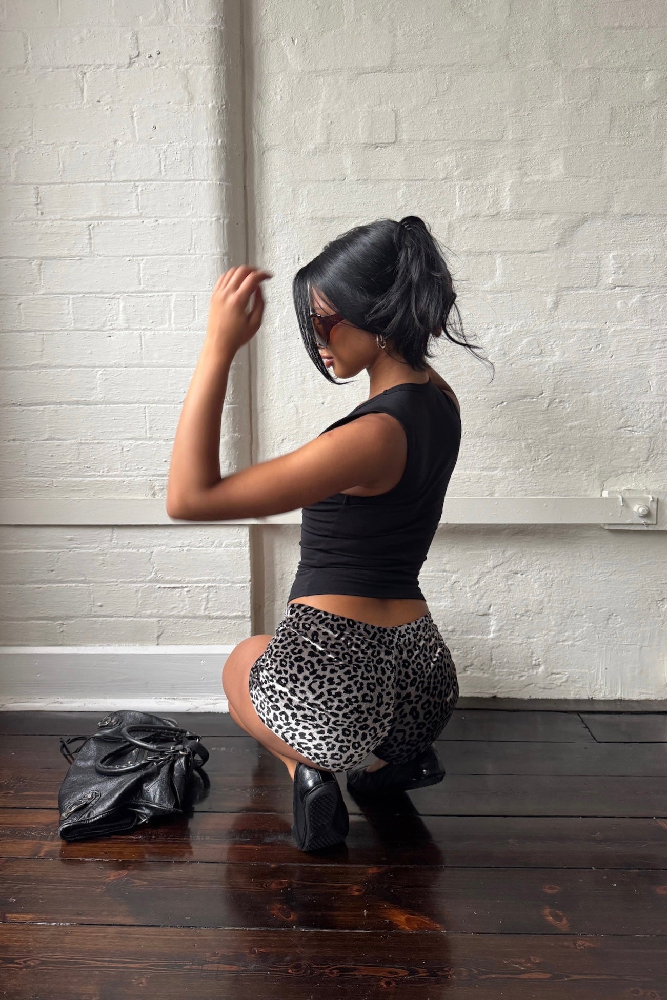 Leopard print mini shorts black and silver mini shorts